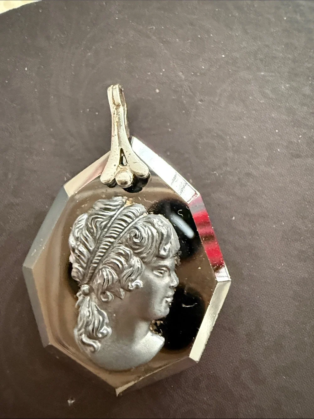 Cameo mirror Glass Pendant. Black back-silver bail - Elegant Women's Jewelry